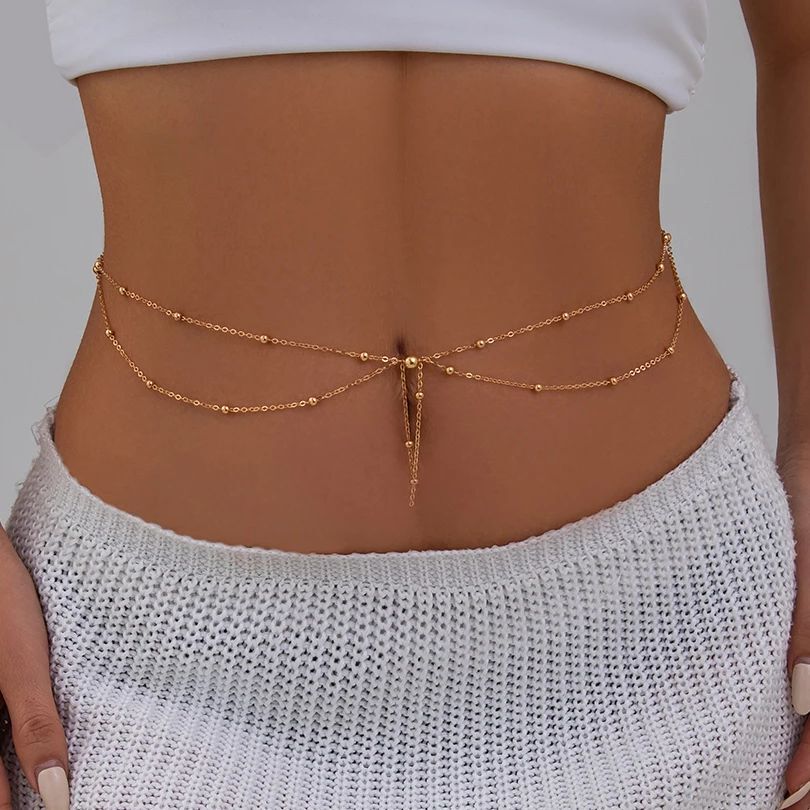 Body Jewelry Dress - KunJoe Multilayer Gold Color Thin Bead