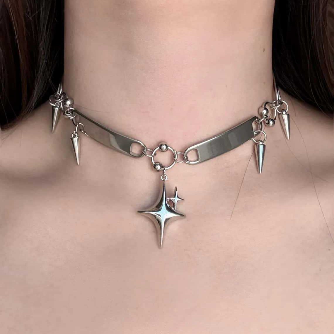 Punk Star Riveted Choker,Rock  - Body Jewelry Y2K ulasan dan harga