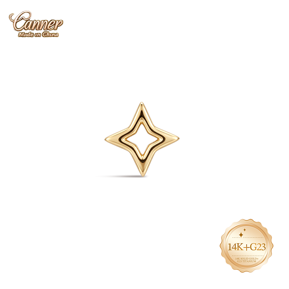 CANNER 14K Solid Gold Hollow S - Body Jewelry Hypoallergenic ulasan dan harga